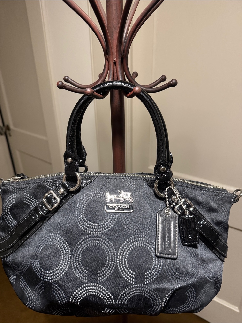 Coach Black Signature Circle Tote with Silver Hardware